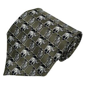Rene Chagal Men's Olive Green Black Elephant 100% Silk Necktie Tie